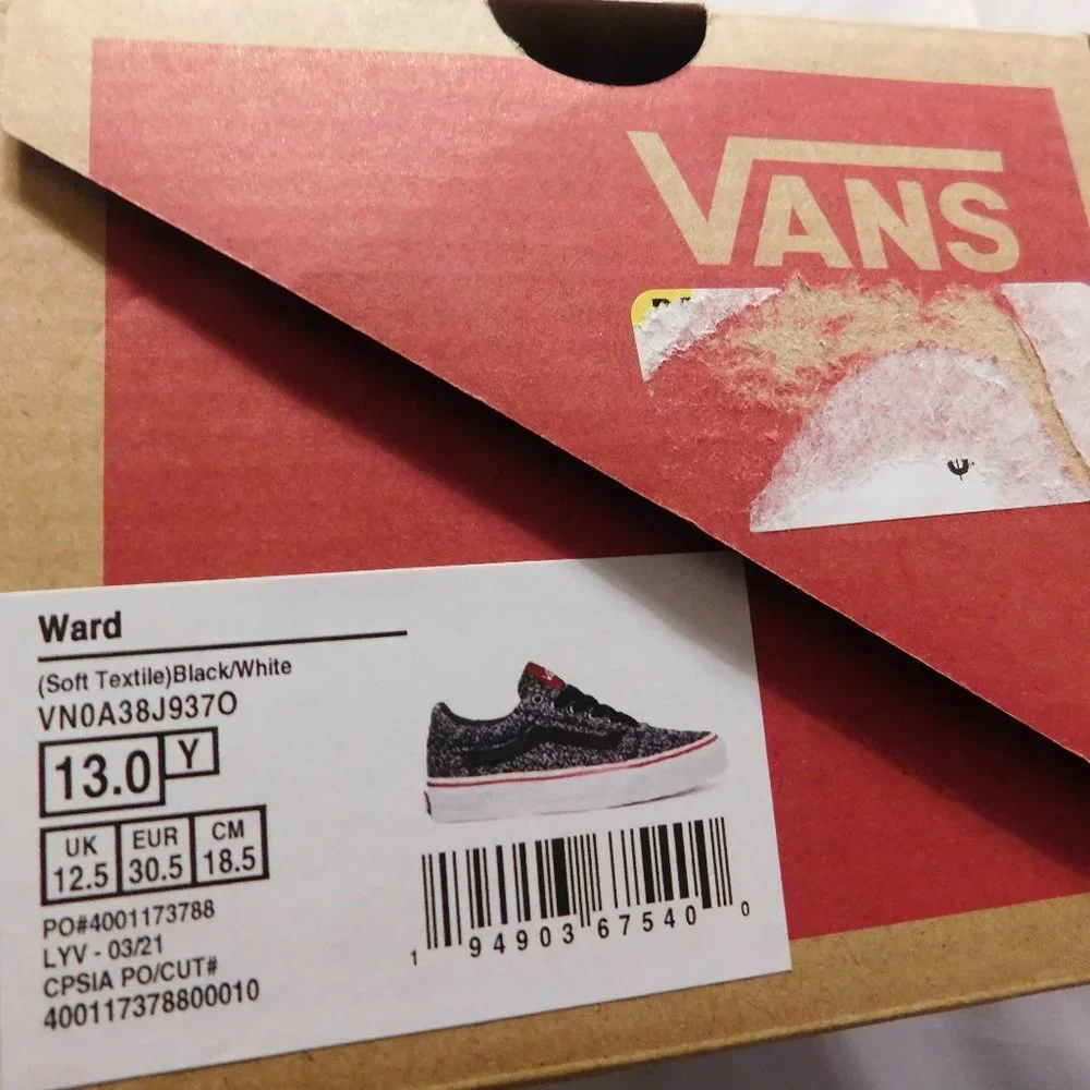 VANS WARD TEXTILE KIDS' SHOES Size 13 Black/White NEW